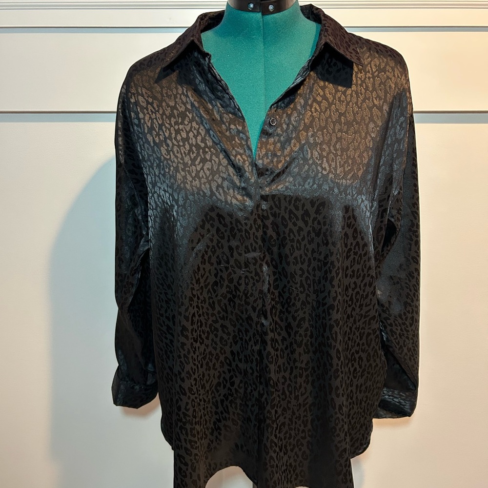 Old Navy Black Animal Print Blouse